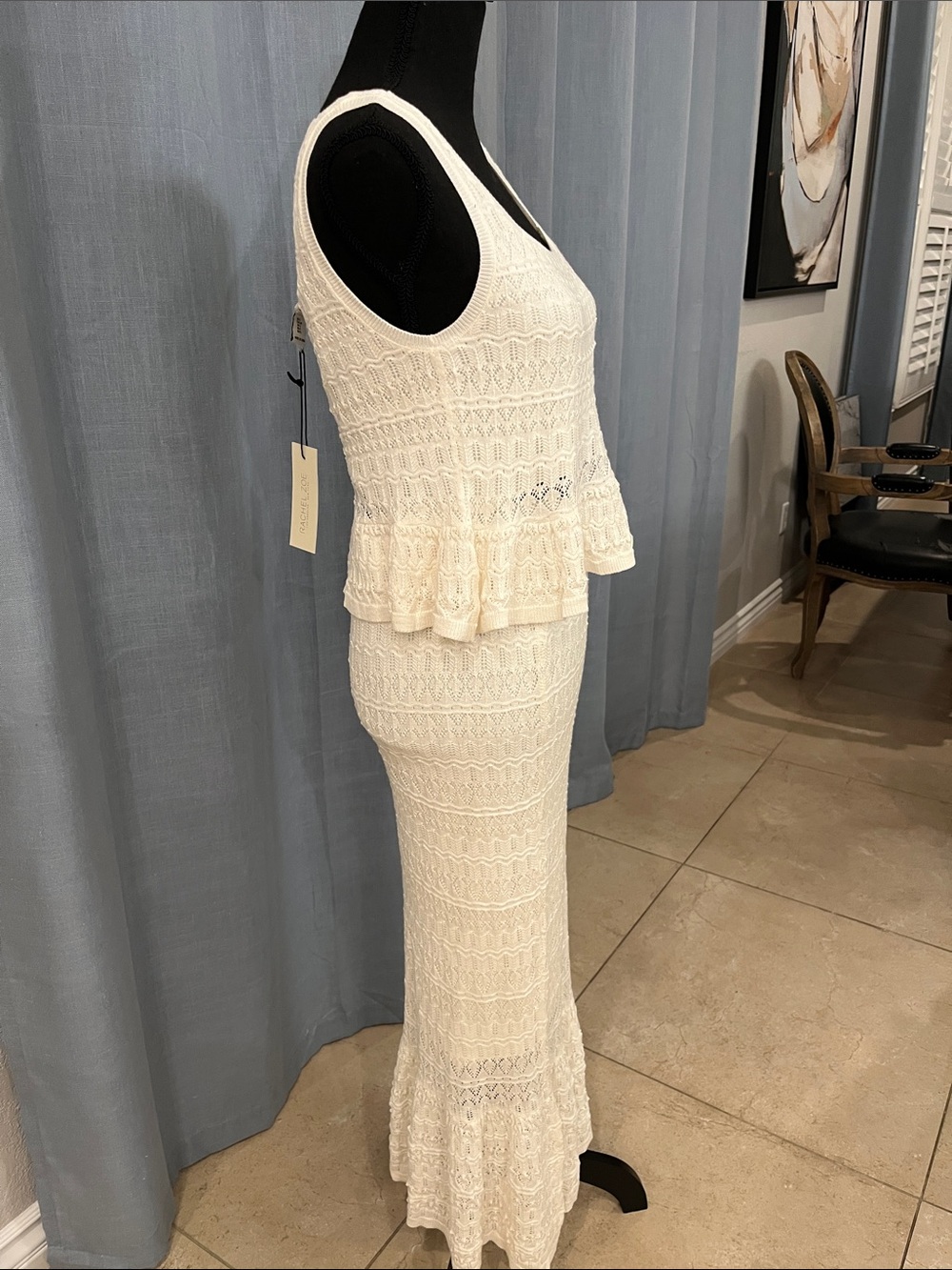 RACHEL ZOE Women's Cream Crochet Peplum Tank Shirt and Skirt - Picture 2 of 5